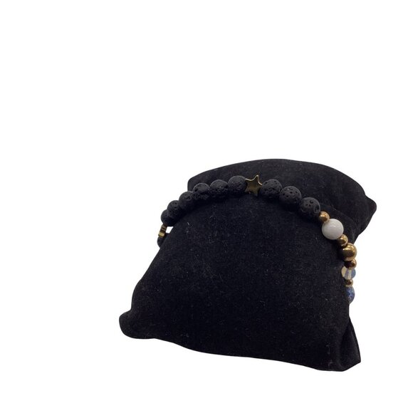 Natural Stone Bead Healing Chakra Bracelet With Black Lava Beads & Gemstone Acce - Picture 7 of 10